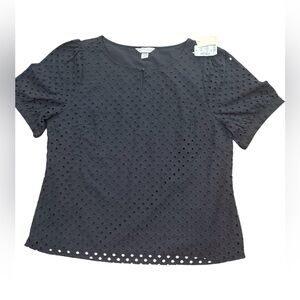 Christopher & Banks Eyelet Top Blouse Short Sleeve XL Black NWT